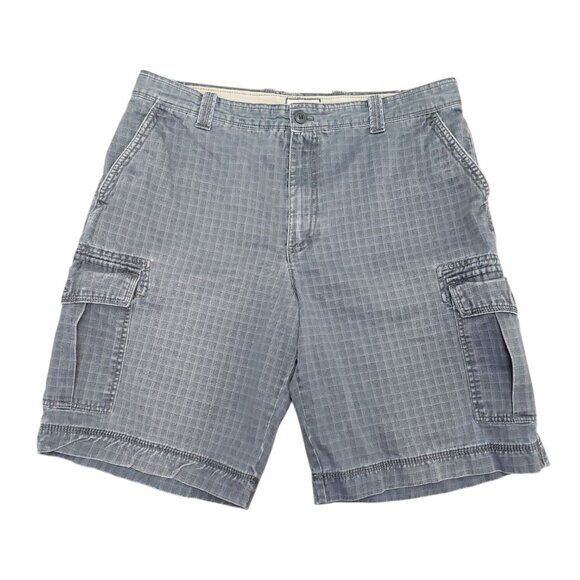 Izod Mens 100% Cotton Cargo Plaid Blue Denim Shorts 36 - Picture 1 of 6